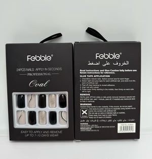 Febble - Elegant Black Nude Oval Nails